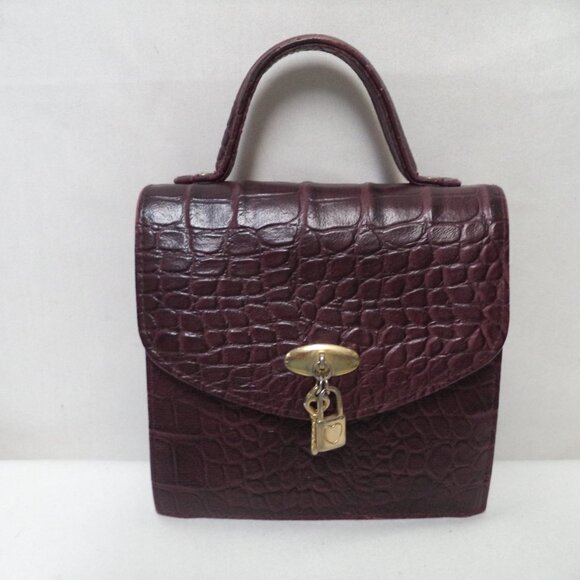 Handbags - Accessory Works Vintage Croc faux leather tote bag purse w/ heart & lock small
